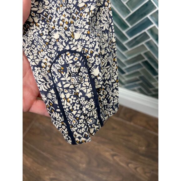 LUCKY BRAND CREAM NAVY BLUE DITSY FLORAL LONG SKINNY LEG ROMPER JUMPSUIT BOHO S - Picture 5 of 11